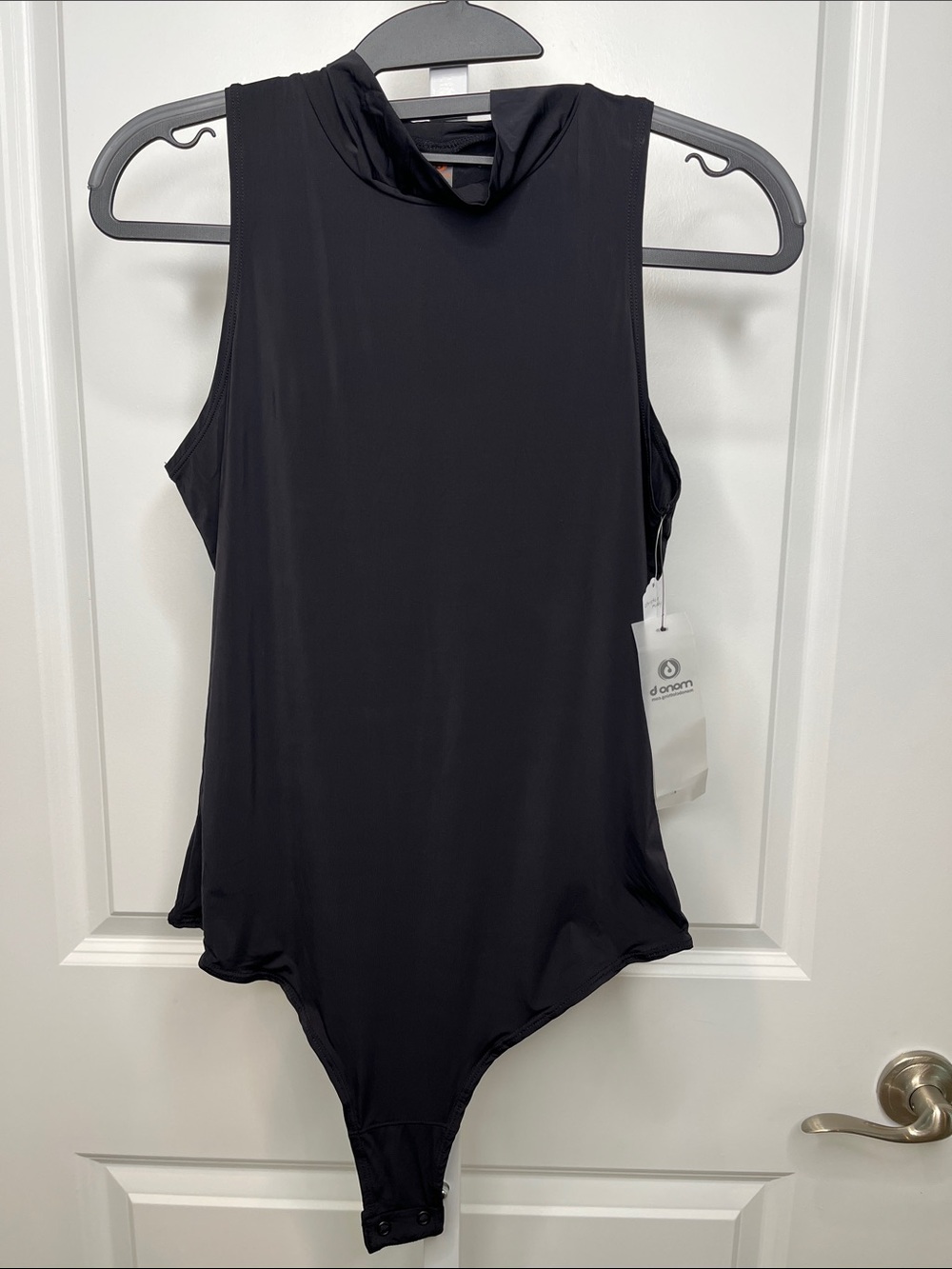 Mono B Black Sleeveless High-Neck Bodysuit Thong Bottom Large NWT